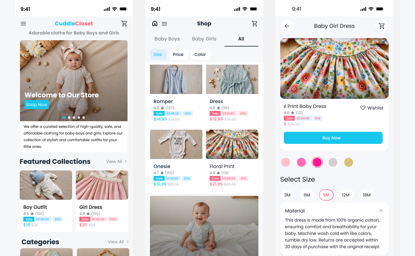 Cuddle Closet - Prototype High Fi - Mobile App